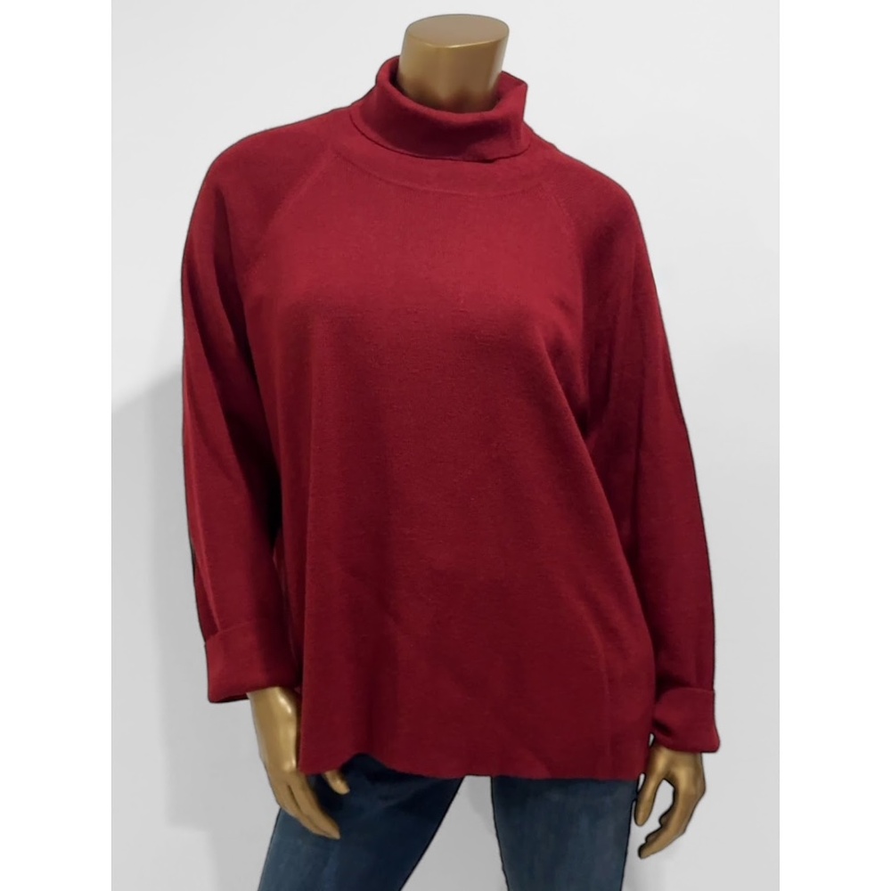 Dialogue Women's Burgundy Merino Wool Blend Turtleneck Sweater Size 2X